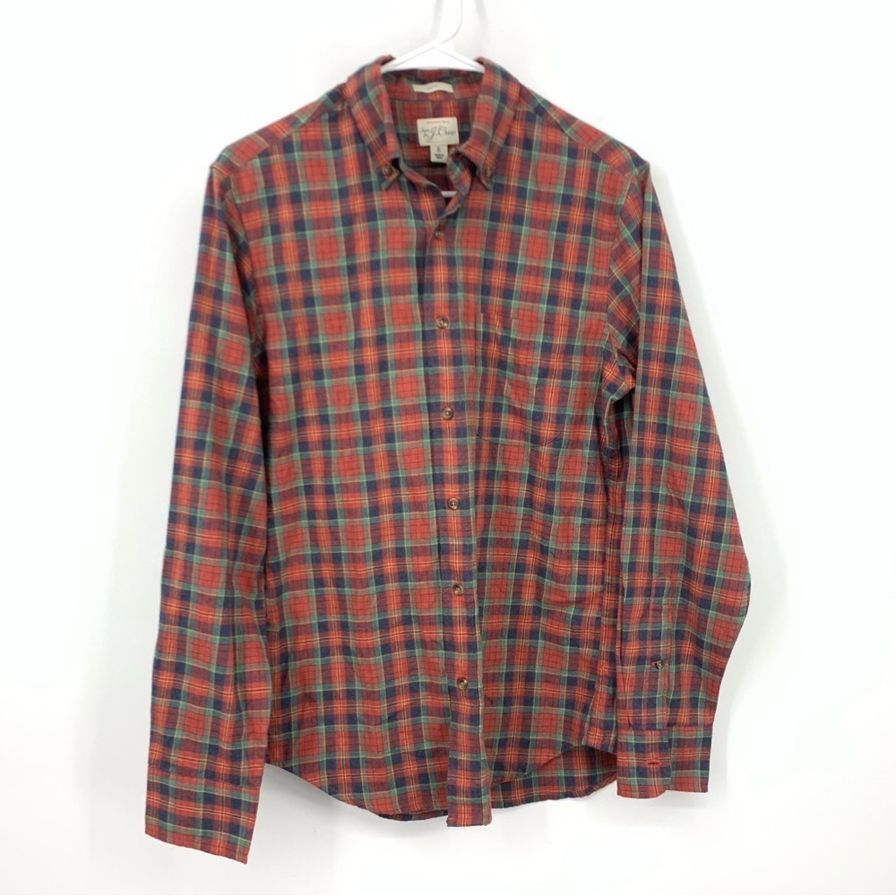 J Crew Men Size‎ Small Shirt Long Sleeve Button Top Slim Brushed Twill Red Plaid